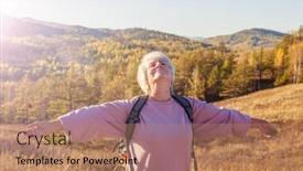  Presentation with hiking - Presentation theme enhanced with middle-aged-woman-hiking background and a coral colored foreground