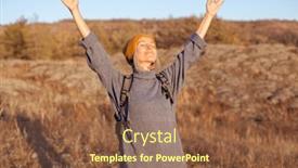  Presentation with camping - Slide set with middle-aged-woman-hiking background and a tawny brown colored foreground