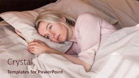  Presentation with uncomfortable - Presentation theme enhanced with middle-aged-woman-insomniac-lying background and a soft green colored foreground