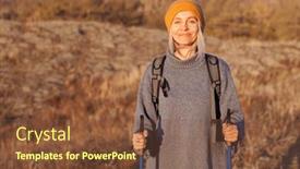  Presentation with trekking - PPT theme having middle-aged-woman-makes-nordic background and a  colored foreground
