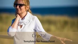  Presentation with vacation - Beautiful presentation theme featuring middle-aged-woman-on-vacation backdrop and a coral colored foreground