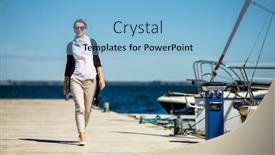  Presentation with marina - Beautiful presentation theme featuring middle-aged-woman-on-vacation backdrop and a light blue colored foreground