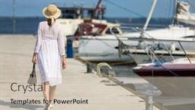  Presentation with marina - Audience pleasing presentation consisting of middle-aged-woman-on-vacation backdrop and a soft green colored foreground