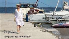 Presentation with marina - Cool new PPT theme with middle-aged-woman-on-vacation backdrop and a soft green colored foreground