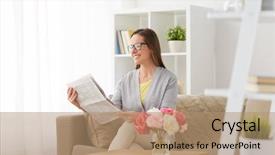  Presentation with mass media - Cool new presentation with middle-aged woman reading newspaper backdrop and a  colored foreground