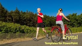  Presentation with healthy lifestyle - PPT layouts having middle-aged woman riding bike background and a tawny brown colored foreground