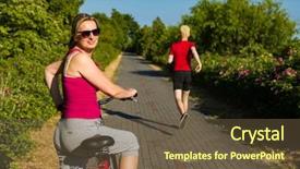  Presentation with healthy lifestyle - Colorful slide set enhanced with middle-aged woman riding bike backdrop and a tawny brown colored foreground