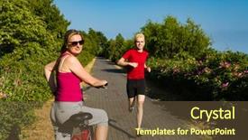  Presentation with healthy aging - Slide set featuring middle-aged woman riding bike background and a tawny brown colored foreground