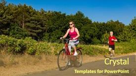  Presentation with healthy lifestyle cute - Audience pleasing slide set consisting of middle-aged woman riding bike backdrop and a tawny brown colored foreground