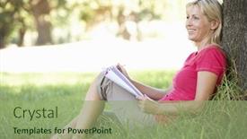  Presentation with sketching - PPT theme having middle aged woman sketching in countryside leaning against tree background and a mint green colored foreground