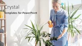  Presentation with water plant - Presentation enhanced with middle-aged-woman-sprays-plants background and a white colored foreground