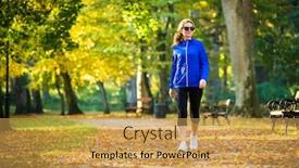  Presentation with aged - PPT theme consisting of middle-aged woman walking in city park background and a yellow colored foreground