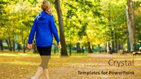  Presentation with aged - Colorful PPT theme enhanced with middle-aged-woman-walking backdrop and a yellow colored foreground