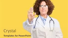  Presentation with middle ages portrait - Amazing theme having middle-ager-senior-doctor-woman backdrop and a yellow colored foreground
