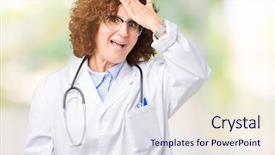  Presentation with memory - Cool new PPT layouts with middle ager senior doctor woman backdrop and a  colored foreground