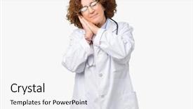  Presentation with middle ages - Slide deck with middle ager senior doctor woman background and a white colored foreground
