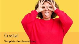  Presentation with tongue - Presentation theme having middle ager senior woman red background and a  colored foreground