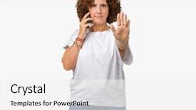  Presentation with defense - Slides having middle ager senior woman talking background and a  colored foreground