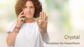  Presentation with middle ages portrait - Slide deck with middle ager senior woman talking background and a  colored foreground