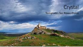  Presentation with middle ages - Theme having middle ages castle - enisala fortress on cloudy day background and a teal colored foreground