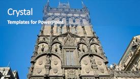  Presentation with czech republic - Slide deck having middle ages castle - powder gate prasna brana next background and a teal colored foreground