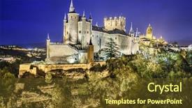  Presentation with small town - Presentation theme enhanced with middle ages castle - segovia spain town skyline background and a tawny brown colored foreground