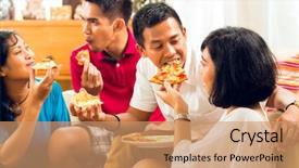  Presentation with middle class - PPT theme consisting of middle class - asian people eating pizza background and a  colored foreground