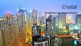  Presentation with marina - Slide set having dubai marina night scene background and a light blue colored foreground