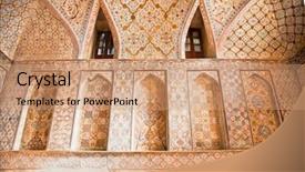  Presentation with middle east - Slides having ancient middle east - oriental ornamented wall inside background and a coral colored foreground