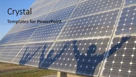  Presentation with solar panel - Audience pleasing theme consisting of raised panels - shadows of businesspeople with arms backdrop and a light blue colored foreground