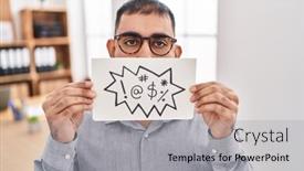  Presentation with middle east demographic - PPT theme having middle-east-man-with-beard background and a light gray colored foreground