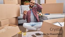  Presentation with middle east - Presentation theme having middle-east-man-with-beard background and a coral colored foreground