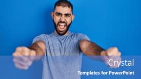  Presentation with middle east - Presentation design having middle-east-man-with-beard background and a teal colored foreground