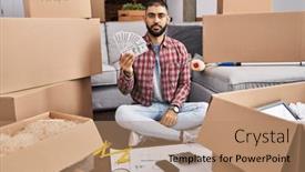  Presentation with attitude - Presentation design having middle-east-man-with-beard background and a coral colored foreground