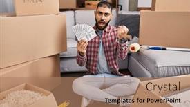  Presentation with yelling - Slide set featuring middle-east-man-with-beard background and a coral colored foreground