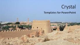  Presentation with saudi arabia - PPT theme enhanced with middle east ruins - diriyah - old city near background and a  colored foreground