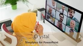  Presentation with eastern - Beautiful theme featuring middle-eastern-businesswoman-having backdrop and a yellow colored foreground