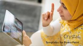  Presentation with eastern - Beautiful slide deck featuring middle-eastern-businesswoman-having backdrop and a yellow colored foreground