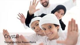  Presentation with middle eastern traditional dishes falafel - Audience pleasing PPT layouts consisting of middle eastern family at home backdrop and a coral colored foreground