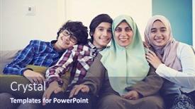  Presentation with living room family - Slide deck having middle-eastern-family-portrait-single background and a navy blue colored foreground