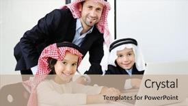  Presentation with middle east - Beautiful presentation theme featuring middle eastern father with sons backdrop and a soft green colored foreground
