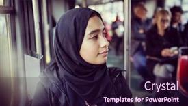  Presentation with public transport - Amazing presentation theme having middle-eastern-girl-riding-public backdrop and a wine colored foreground