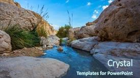  Presentation with pure water - PPT theme having middle eastern landscape the stream background and a ocean colored foreground