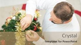  Presentation with eastern - Beautiful slides featuring middle eastern man decorating christmas tree backdrop and a coral colored foreground