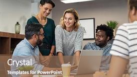  Presentation with people talking - Slide deck consisting of middle eastern man explaining proposal background and a coral colored foreground