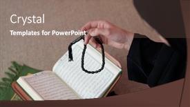  Presentation with woman muslim - Colorful presentation design enhanced with middle-eastern-woman-praying backdrop and a coral colored foreground