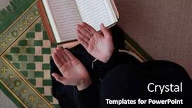  Presentation with woman muslim - PPT theme featuring middle-eastern-woman-praying background and a black colored foreground