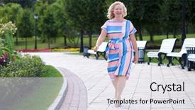  Presentation with elderly - Colorful presentation enhanced with middle mood - happy elderly blonde woman backdrop and a  colored foreground