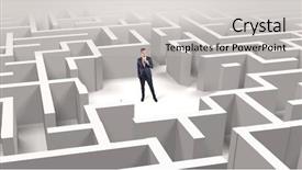  Presentation with businessman standing on maze - Audience pleasing PPT layouts consisting of middle of a 3d maze backdrop and a light gray colored foreground