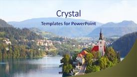  Presentation with island - Colorful slide deck enhanced with middle of bled lake slovenia backdrop and a sky blue colored foreground